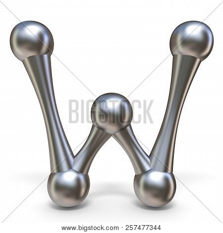 Steel Molecular Font Letter W 3d Render Illustration Isolated On White Background
