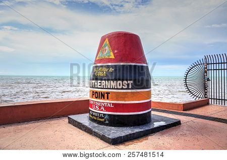 Southernmost Point Monument In Key West, Florida.