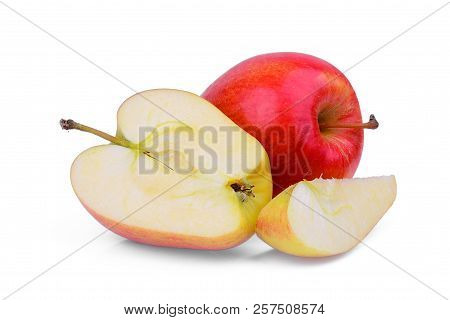Whole And Half Sonya Apple With Slice Isolated On White Background