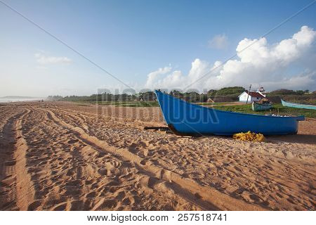 Fishing Boat On Candolim Beach Goa India