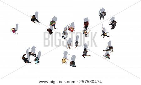 Crowd Of People In Top-view Isolated On White Background - 3d Rendering