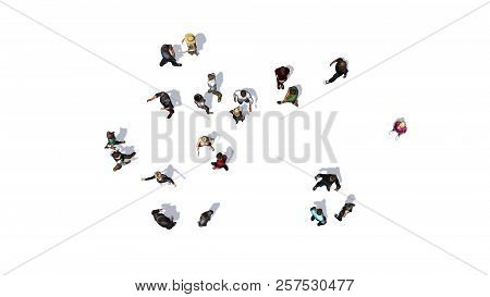 Crowd Of People In Top-view Isolated On White Background - 3d Rendering