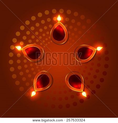 Diwali, Deepavali Hindu Festival. 7 November. Concept Of Indian Holiday. Diya Lamps. Ornament Backgr