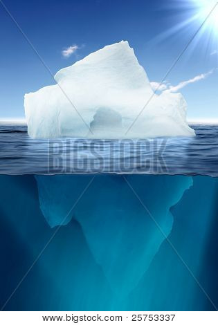 Antarktický ledovec v oceánu. Polární moře pozadí.