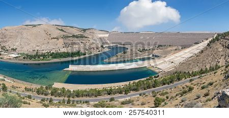 Adiyaman, Turkey - July 2018: Ataturk Dam On The Euphrates River