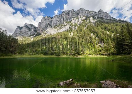 Alpine Mountaine Green Lake. Gruner See, Austria