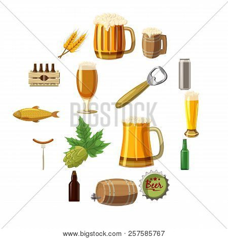 Beer Icons Set In Cartoon Style Isolated On White Background