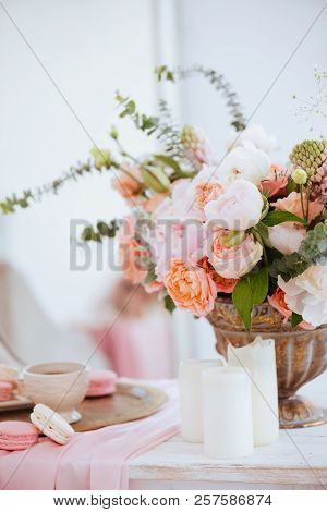 Beautiful Decoration Setup For Wedding Day, Bridial Morning. Pink Colours