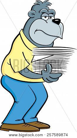 Cartoon Illustration Of A Gorilla Holding An Armload Of Papers.