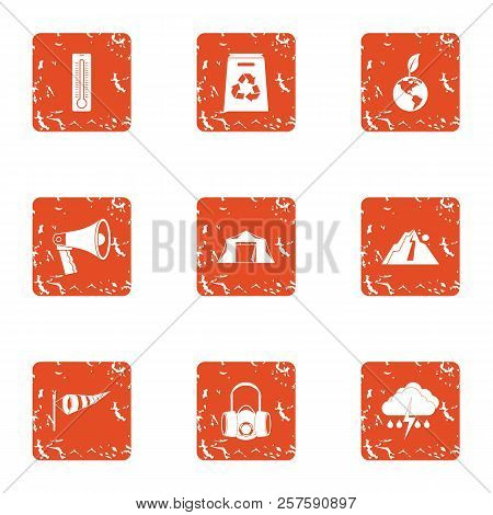 Agroecological Icons Set. Grunge Set Of 9 Agroecological Icons For Web Isolated On White Background