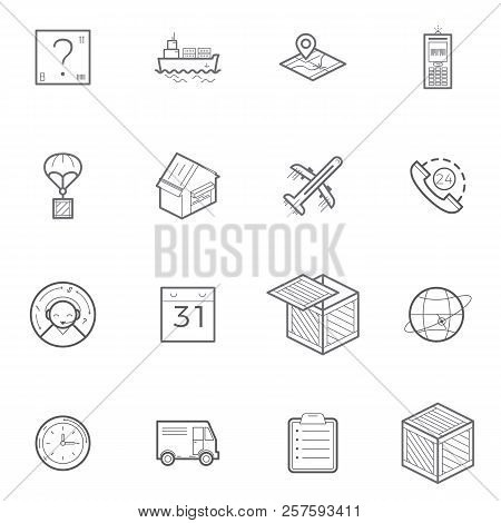 Logistics, Shipping And Delivery Vector Icon Set In Thin Line Style