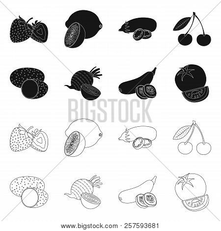 Vector Design Of Vegetable And Fruit Sign. Collection Of Vegetable And Vegetarian Stock Vector Illus