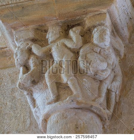 Gourdon, France - August 3, 2018: Capital Of The Romanesque Church In Gourdon, Saone-et-loire, Franc