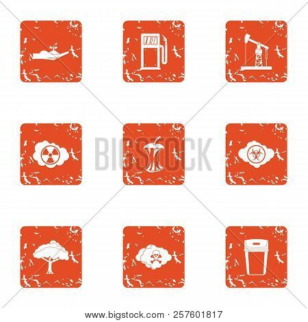 Eco Path Icons Set. Grunge Set Of 9 Eco Path Icons For Web Isolated On White Background