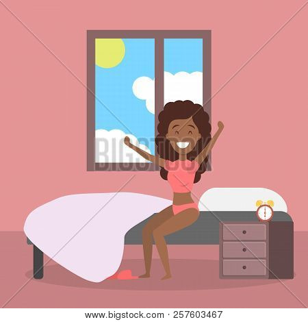 Beautiful Young Woman Strecthing Up In The Bed