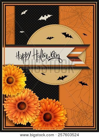 Vector Illustration With Design Template For Halloween Event Banner With Detailed Bright Gerberas, B