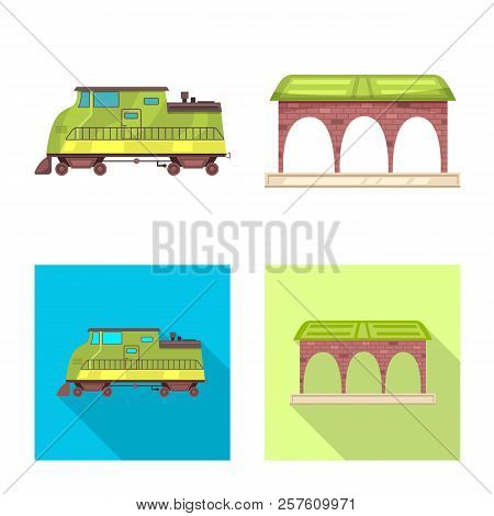 Vector Design Of Train And Station Icon. Collection Of Train And Ticket Stock Vector Illustration.