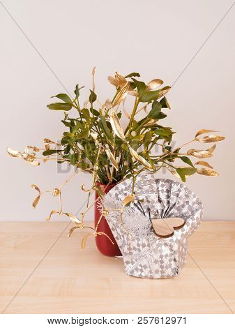 Luxury Packed Silver Gift With Mistletoe In Vase
