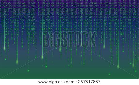 Binary Computer Code. Code Listing Of Matrix. Technology Background. Data Pattern With Zero And One.