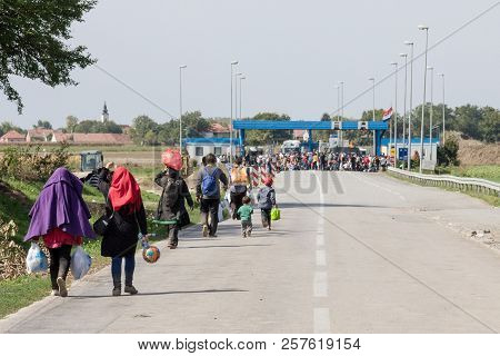 Tovarnik, Croatia - September 19, 2015: Refugees Gathering In Front Of The Serbia-croatia Border Cro