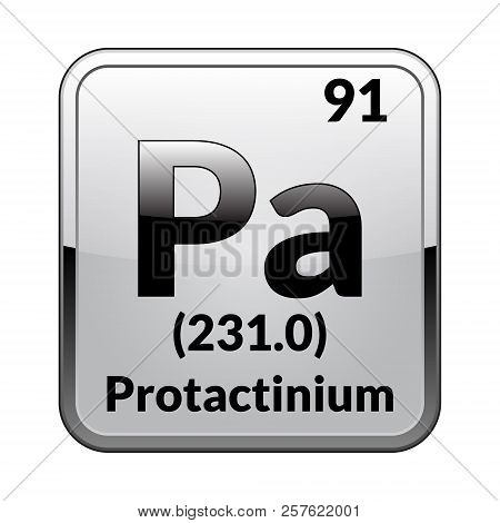 Protactinium Symbol.chemical Element Of The Periodic Table On A Glossy White Background In A Silver 