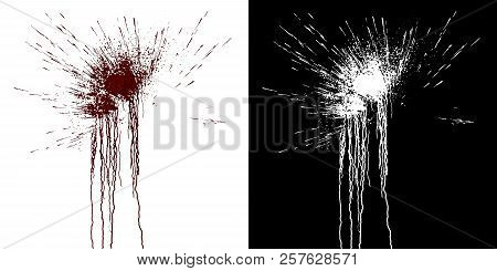 Computer Simulation Of Splashes And Blood Flows On A White Wall. Digital Illustration With Alpha Mat