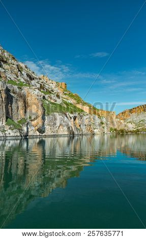 Euphrates River and Rumkale fortress close to Halfeti, Antep Turkey