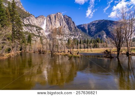 Yosemite Valley national Park from swinging bridge yosemite in California San Francisco USA