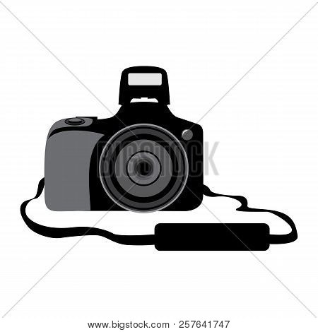 Dslr Digital Photo Camera. Front Side.vector Illustration Isolated On A White.