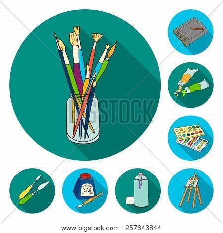 Painter And Drawing Flat Icons In Set Collection For Design. Artistic Accessories Vector Symbol Stoc