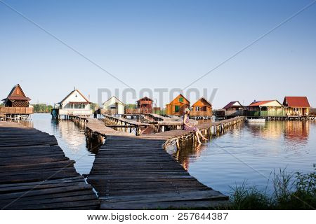 floating village on lake Bokod, Hungary
