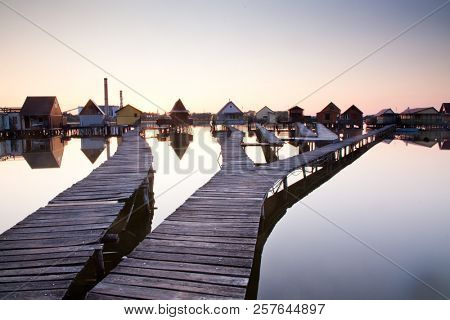 floating village on lake Bokod, Hungary