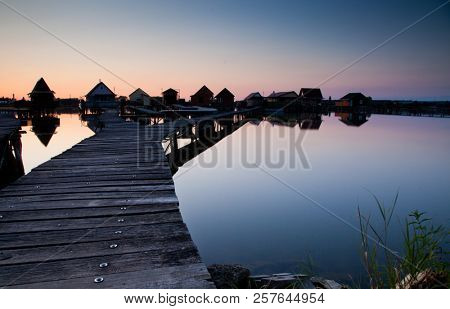 floating village on lake Bokod, Hungary