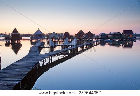 floating village on lake Bokod, Hungary