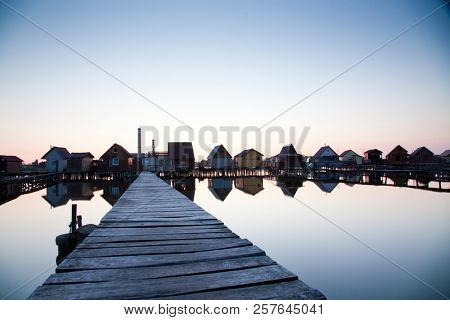 floating village on lake Bokod, Hungary