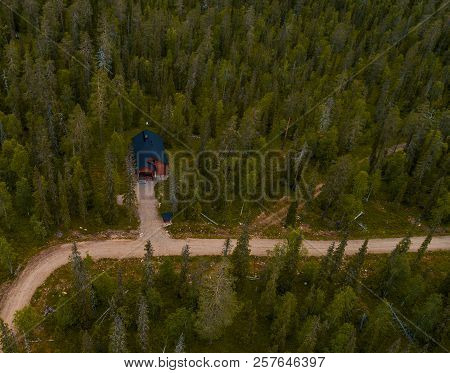 Finland Luosto, Cottage In The Woods By A Road In Lapland In The Middle Of Nowhere