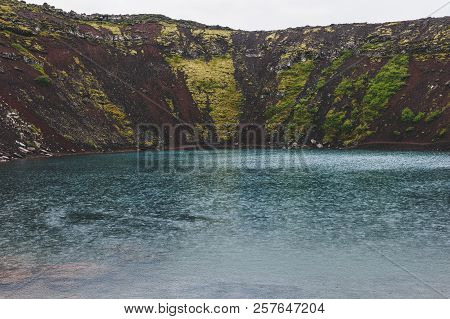 Scenic Veiw Of Volcanic Crater Lake Kerid In Iceland