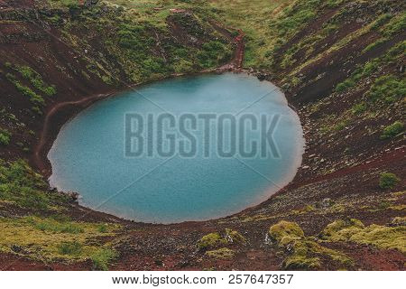 Aerial View Of Volcanic Crater Lake Kerid In Iceland