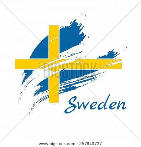 Flag Of Sweden, Brush Stroke Background Vector Illustration