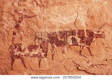 Famous prehistoric rock paintings of Tassili N'Ajjer, Algeria