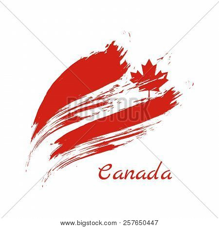 Flag Of Canada, Brush Painted, Vector Illustration