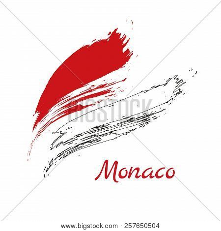Grunge Brush Stroke With Monaco National Flag. Watercolor Painting Flag,poster, Banner Of The Nation