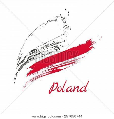 Flag Of Poland, Brush Stroke Background, Vector Illustration