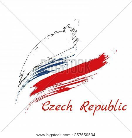 Czech Republic Colorful Brush Strokes Painted National Country Flag Icon. Painted Texture