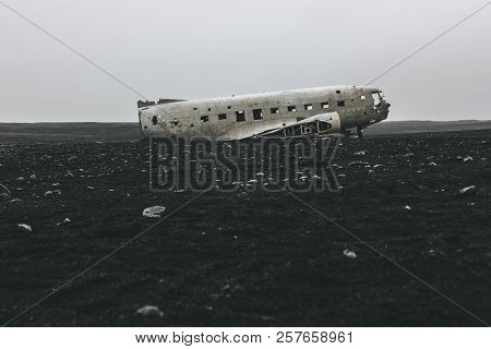 Distant View Of Dc3 Plane Wreck In Solheimasandur Beach, Iceland