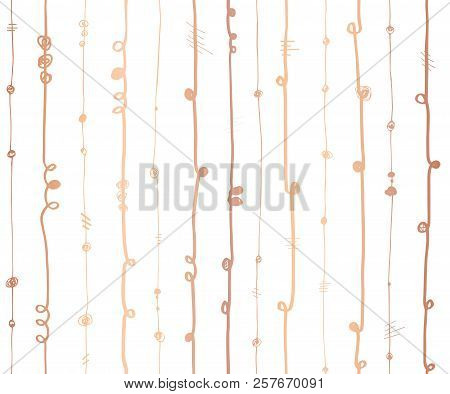 Rose Gold Foil Metallic Abstract Vertical Lines Seamless Vector Pattern.copper Wavy Vertical Stripes