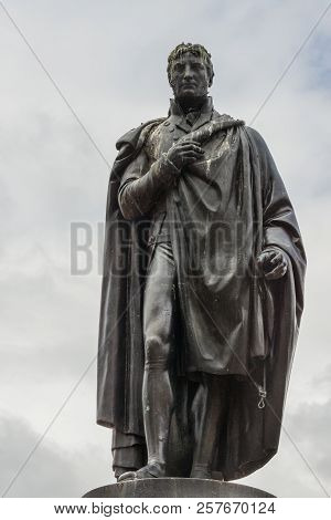 Glasgow, Scotland, Uk - June 17, 2012: Closeup Of  Black Bronze Lieutenant-general John Moore Statue