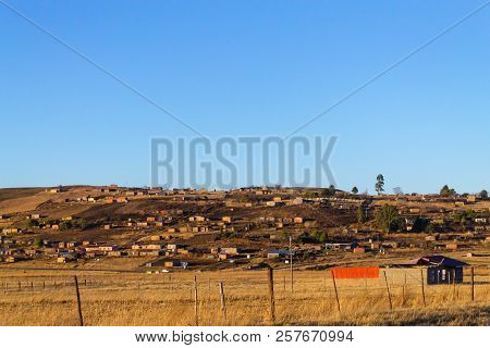 Shantytown To The Road To Drakensberg District, South Africa. Poverty And Decay