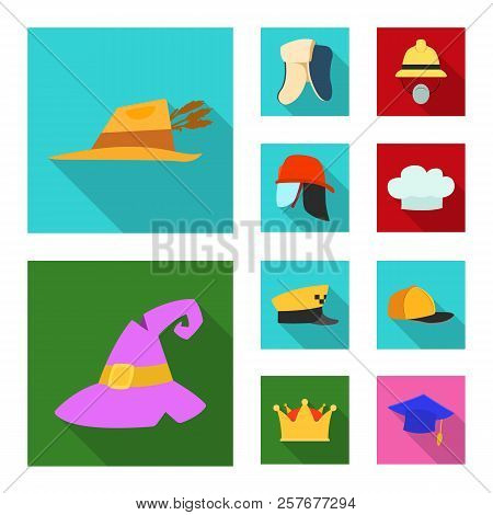 Vector Illustration Of Headgear And Cap Sign. Set Of Headgear And Accessory Vector Icon For Stock.