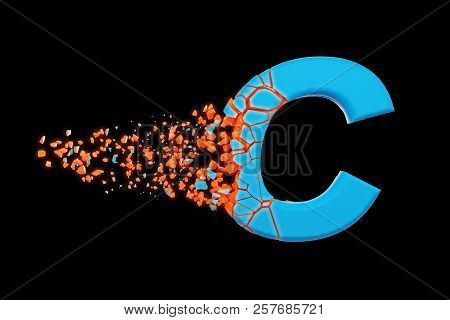 Broken Shattered Fast Sporty Alphabet Letter C Uppercase. Crushed Speedy Racing Font. 3d Render Isol